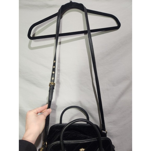 Y2K Juicy Couture Black Quilted Velvet Purse Leather Trim Gold Stud Heart - Picture 6 of 9